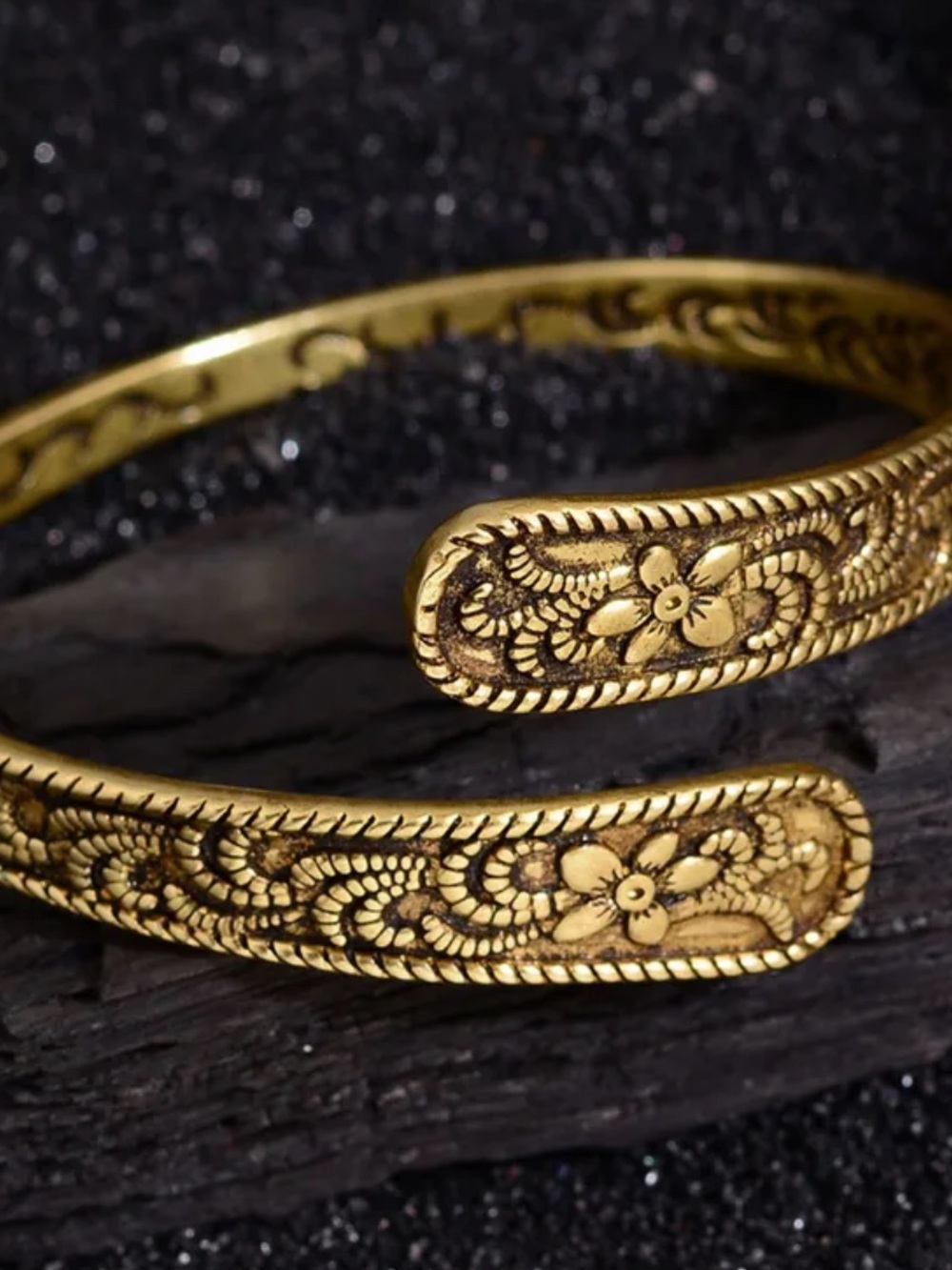 Floral Engraved Gold Cuff Bracelet for Women